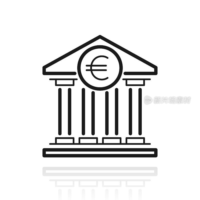 欧元银行。白色背景上反射的图标