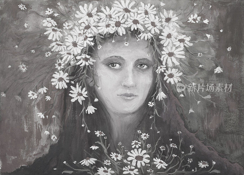 插图乌克兰一幅油画，描绘身着乌克兰民族服饰的妇女