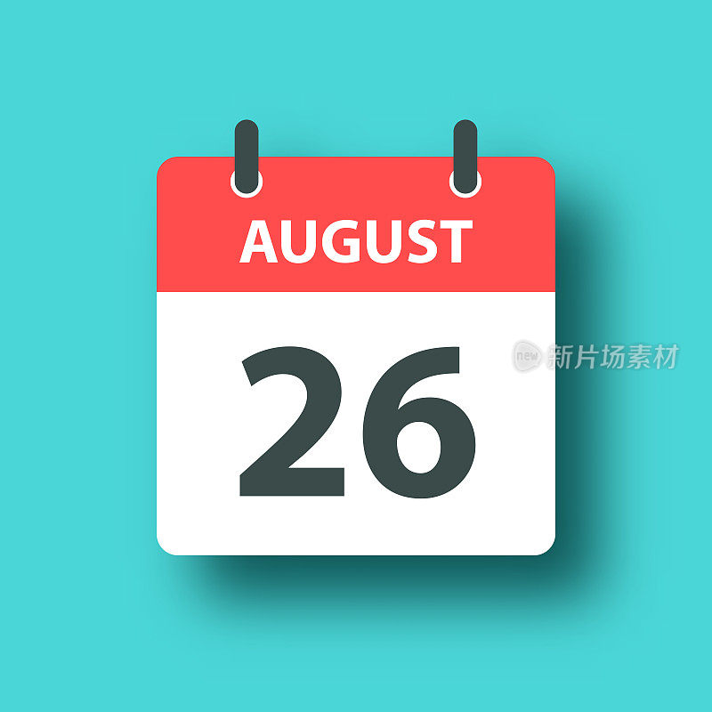 8月26日-每日日历图标蓝绿色背景与阴影