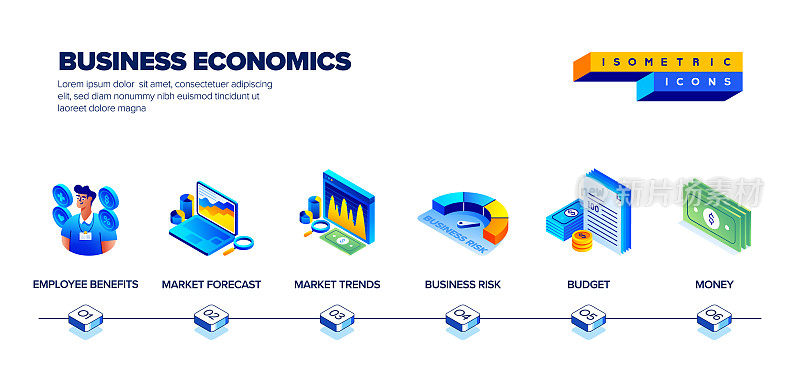矢量插图商业经济等距图标集和三维设计。