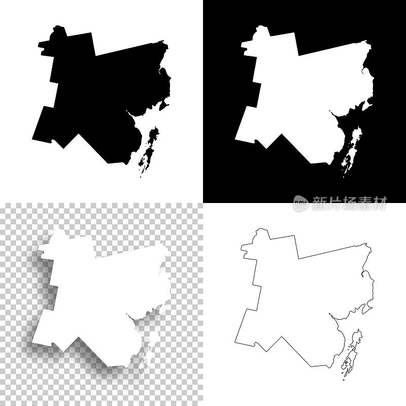缅因州沃尔多县。设计地图。空白，白色和黑色背景
