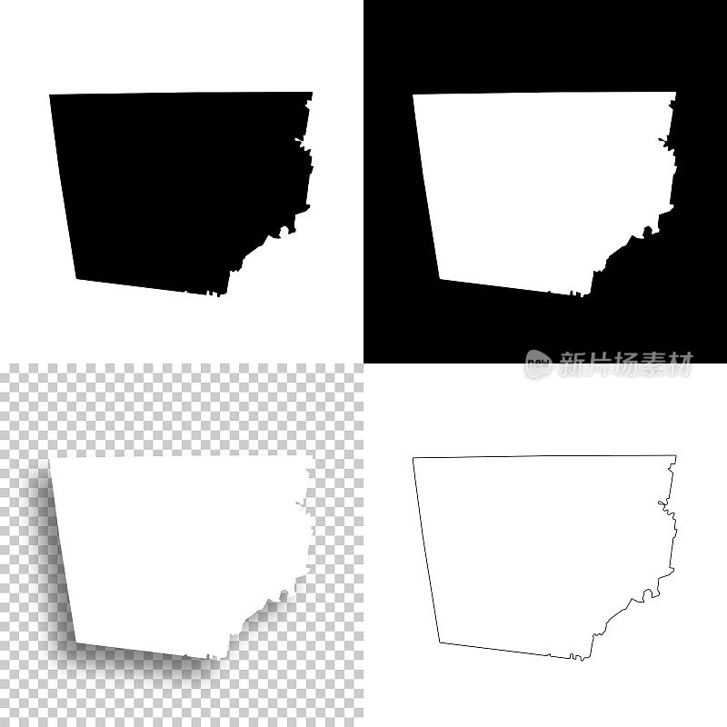 蒙哥马利县，田纳西州。设计地图。空白，白色和黑色背景