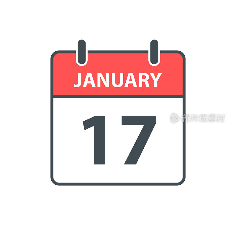 1月17日-每日日历图标在白色背景上的平面设计风格