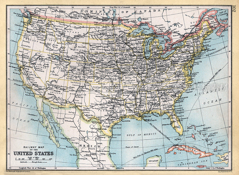 美国古铁路地图，美国，19世纪90年代
