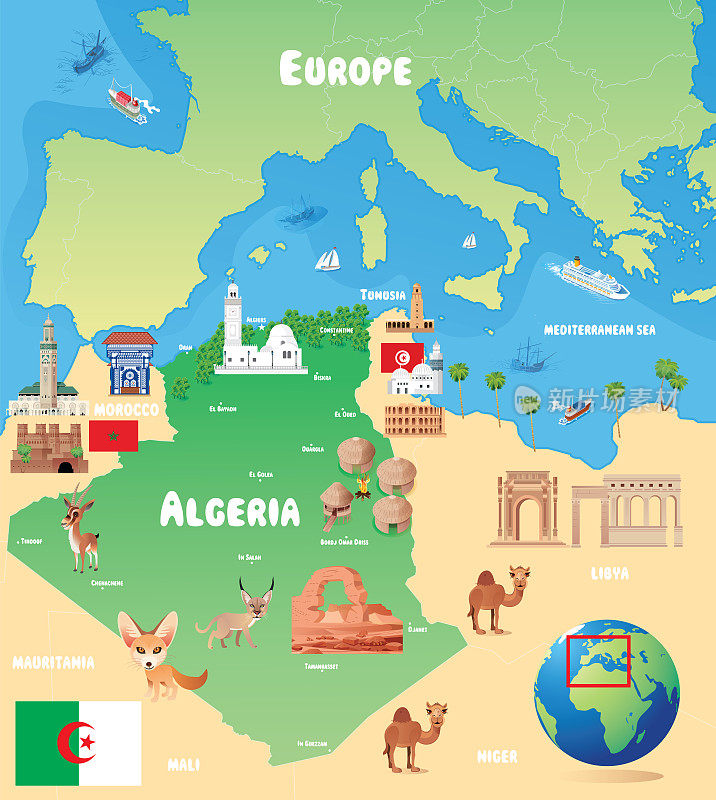 北非地图，阿尔及利亚地图