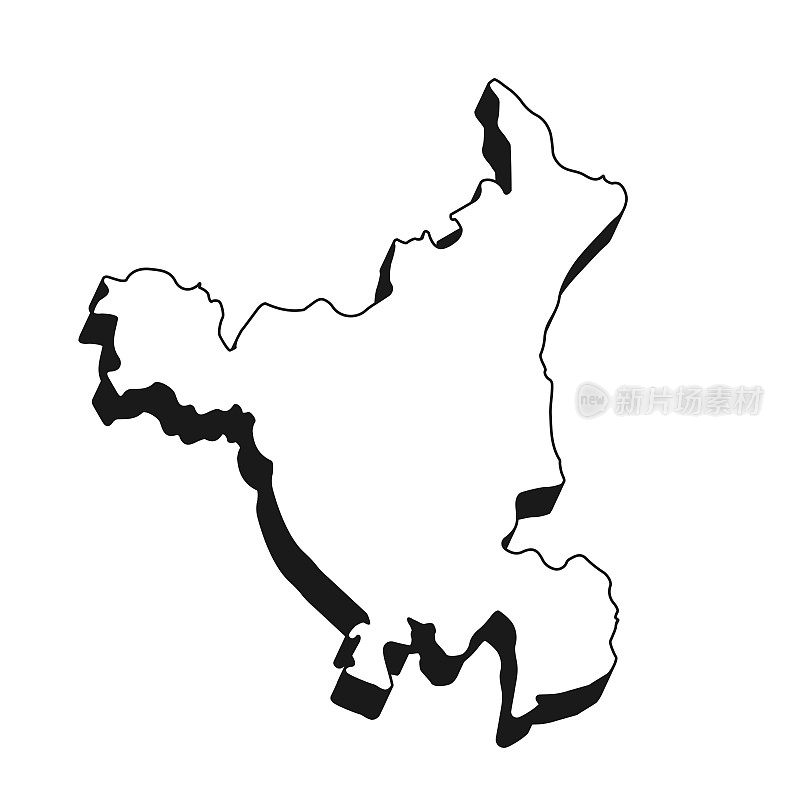 哈里亚纳邦地图黑色轮廓和阴影在白色背景