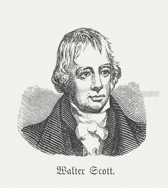 沃尔特・司各特爵士(1771-1832)，苏格兰诗人，木刻，1881年出版
