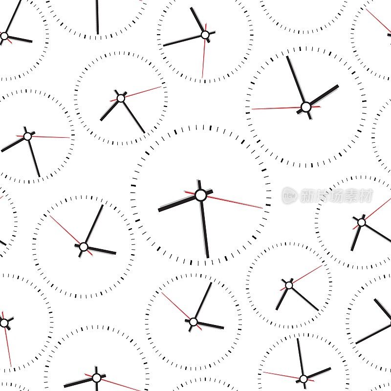 时钟无缝模式背景。商业平面矢量插图。办公室时钟符号图案。