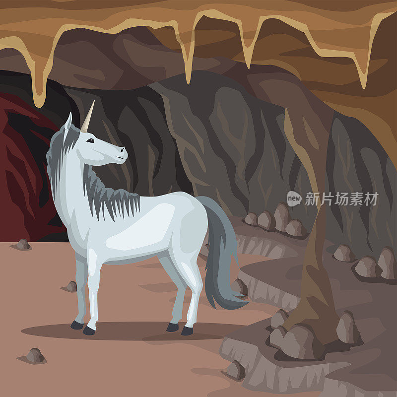 洞穴内部背景有希腊神话中的独角兽