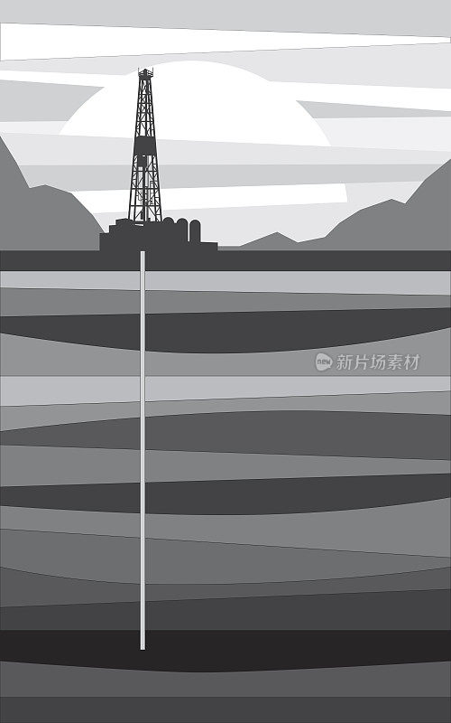 塔和钻孔，用于石油提取，矢量图