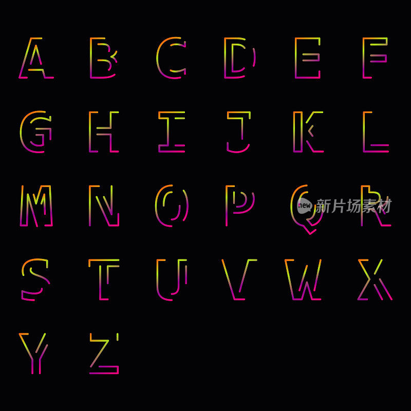现代线性大写拉丁字母设计，极简风格。字母从A到z矢量插图
