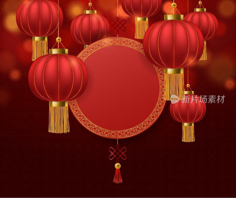 中国的灯笼。日本亚洲2020鼠新年红灯节日3d唐人街传统现实节日矢量背景