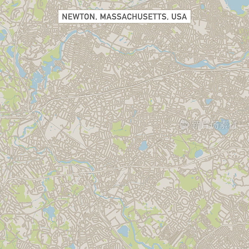 牛顿马萨诸塞州美国城市街道地图