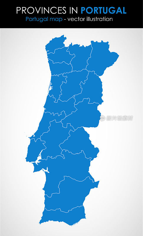 葡萄牙和省份的矢量地图灰色