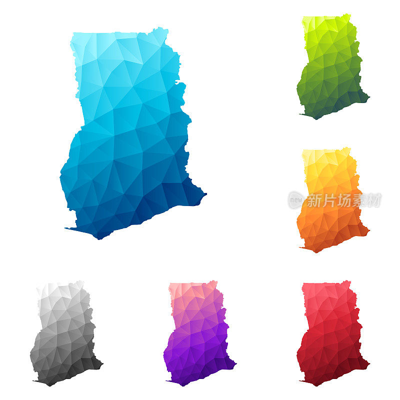 加纳地图在低多边形风格-彩色多边形几何设计