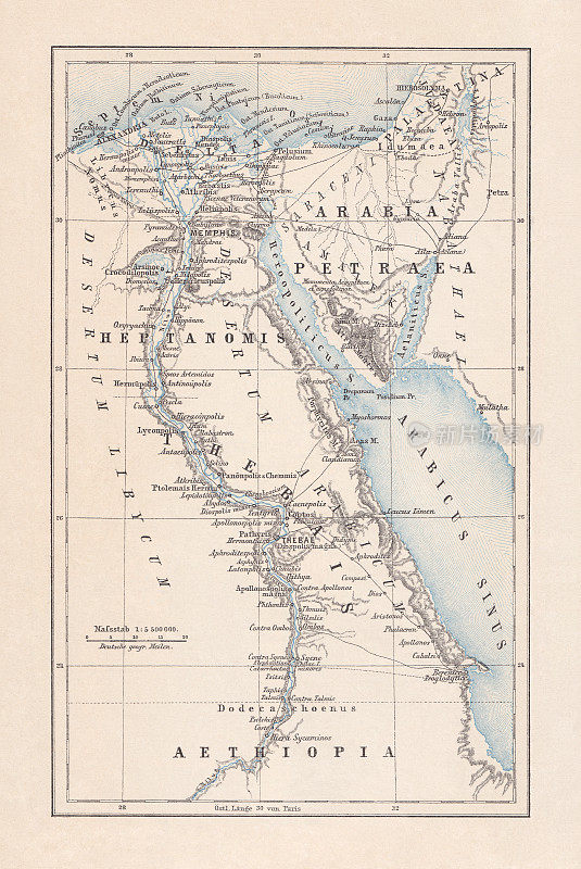 罗马帝国时期的埃及地图，印刷版，1893年出版