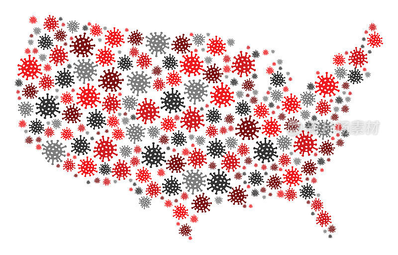 由冠状病毒符号制成的美国地图