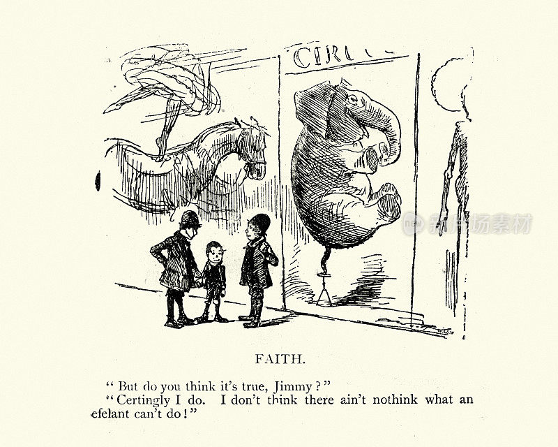 信念,别想大象做不了什么。维多利亚时代的喜剧卡通
