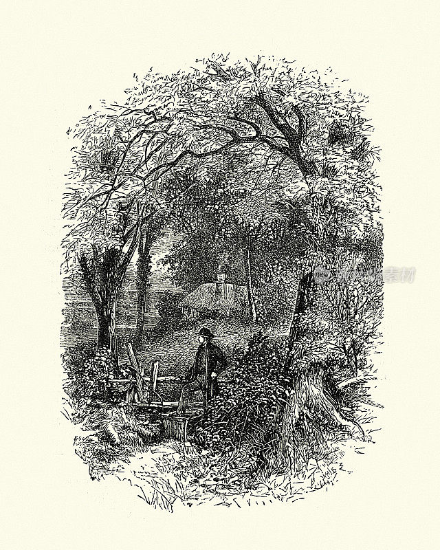 在乡村行走的男人，翻越木栅，维多利亚时代
