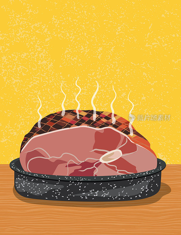热烤火腿肉在一个纹理的背景