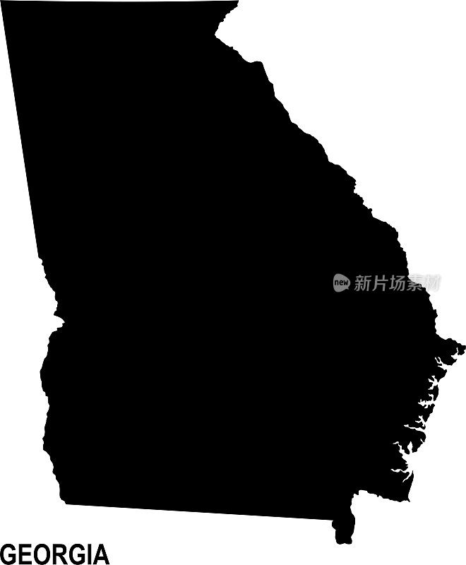 黑色乔治亚州的基本地图，以白色为背景