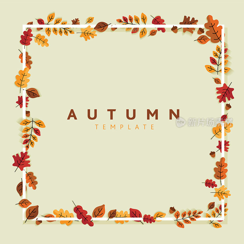 矢量插图的一个创造性的秋季方框模板背景与秋天的叶子