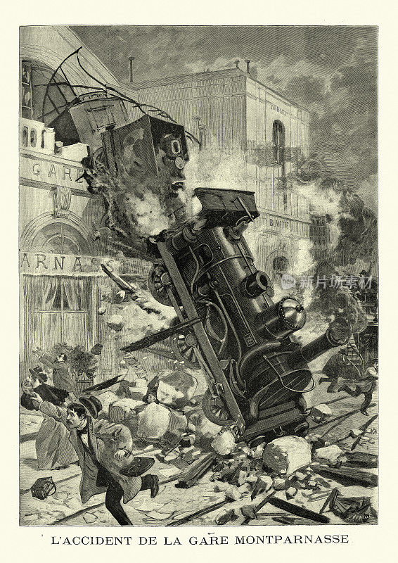1895年，法国蒙帕纳斯，维多利亚时代火车相撞脱轨