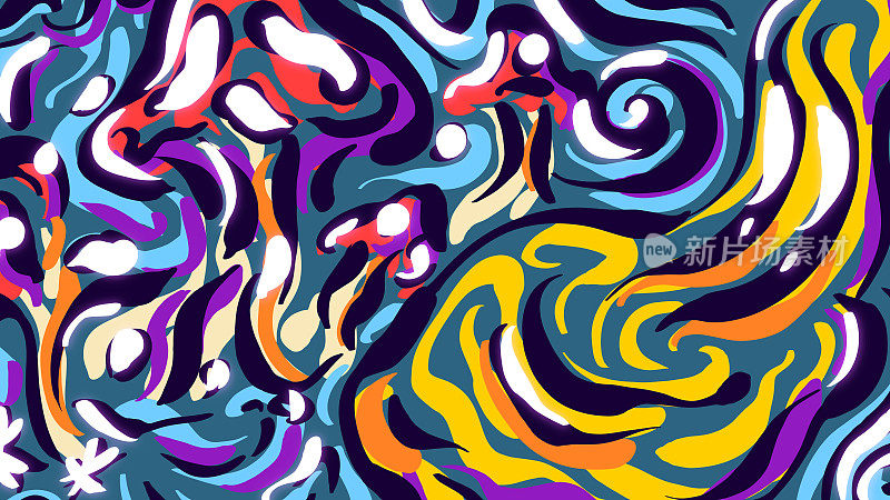 抽象迷幻手绘插图-液体颜料组成。