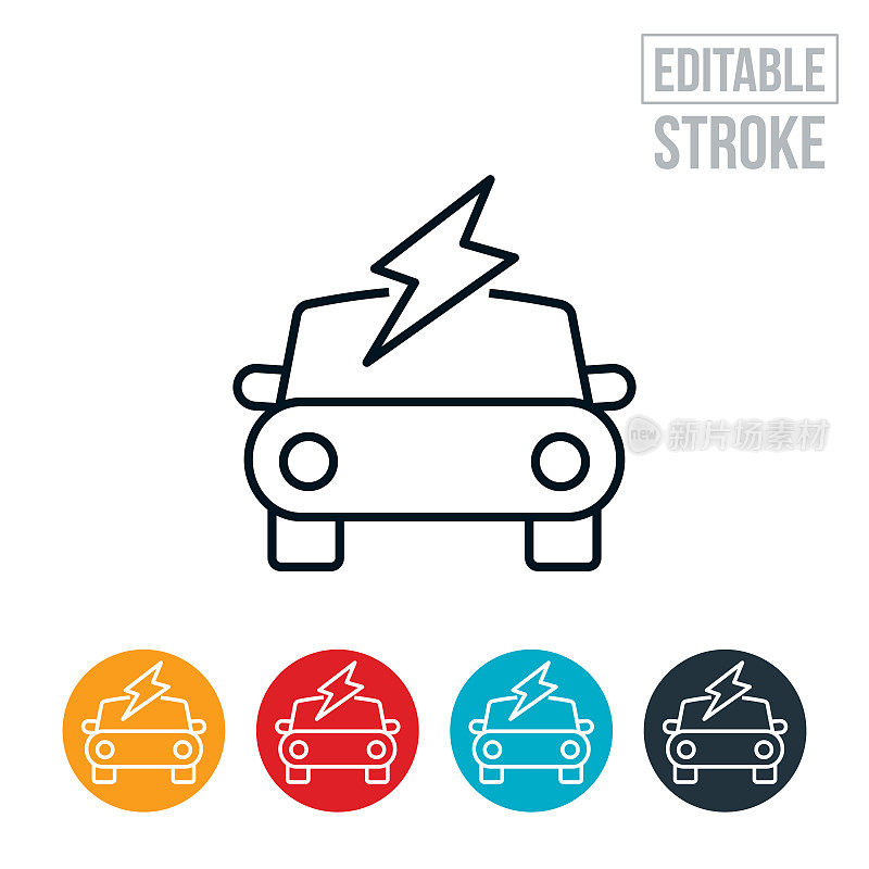 电动汽车细线图标-可编辑的笔触