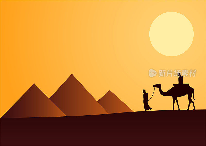 人与骆驼穿越沙漠的剪影设计