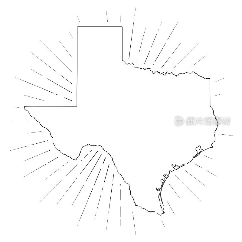 德州地图与阳光在白色的背景