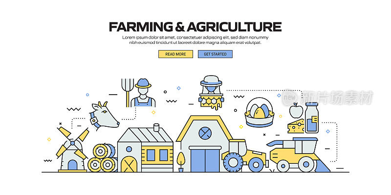 农业和农业相关的现代线条风格矢量插图
