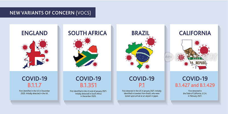 一套Covid-19变体网页横幅设计模板与放置文本和病毒突变的起源国家