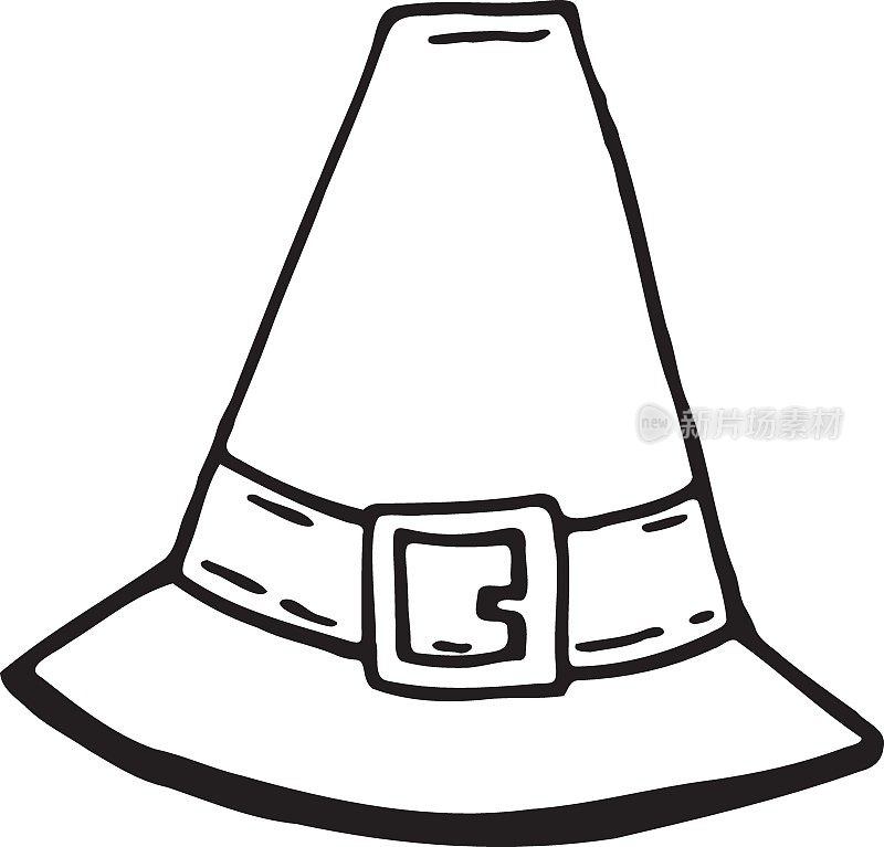 朝圣者帽子手绘矢量涂鸦插图。卡通piligrim帽子。孤立在白色背景上。手绘简单元素