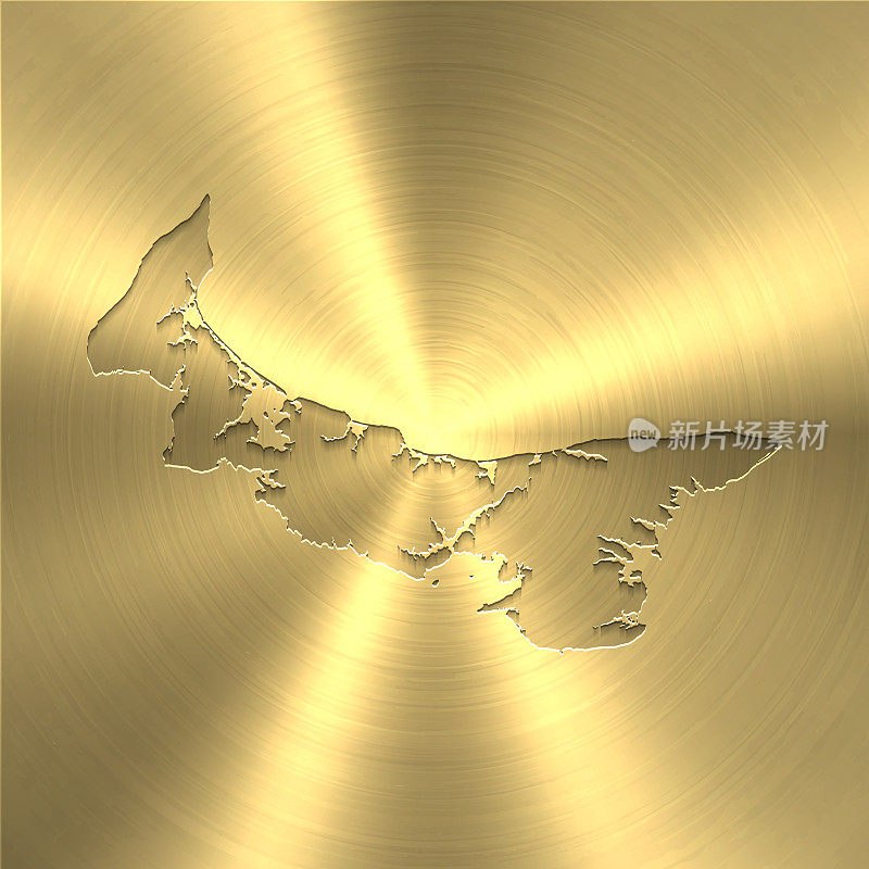 爱德华王子岛地图上的金色背景-圆形拉丝金属纹理