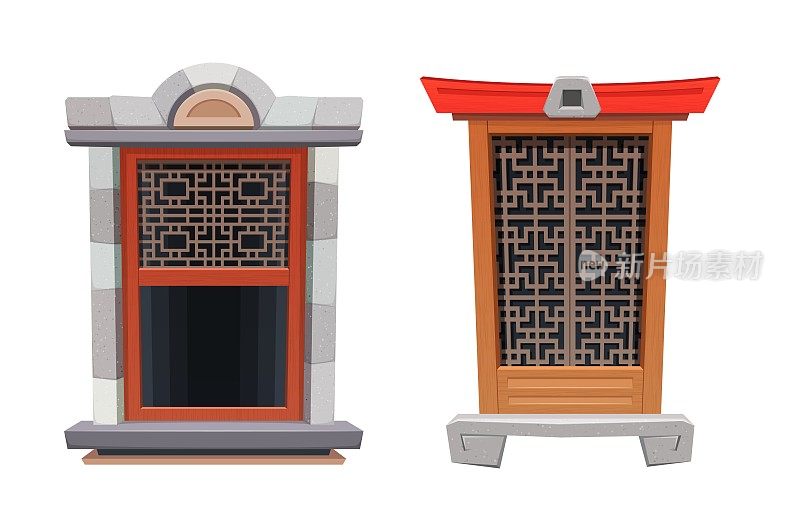 寺庙或要塞、建筑的中式窗