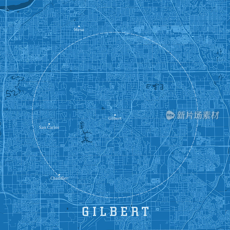 吉尔伯特AZ城市矢量道路地图蓝色文本