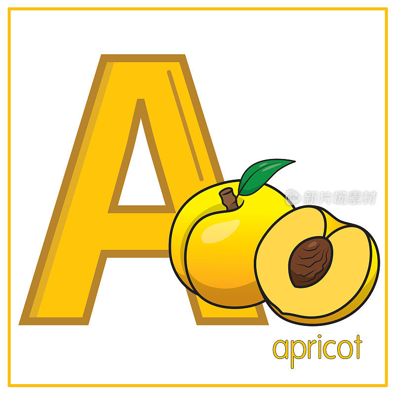 矢量插图杏与字母大写字母一个大写字母为儿童学习实践ABC