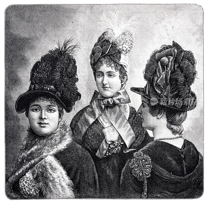 最新的女帽时尚，三个女人，爆头