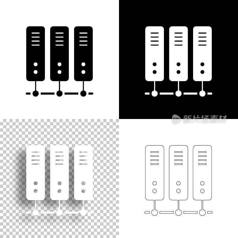 电脑服务器。图标设计。空白，白色和黑色背景-线图标