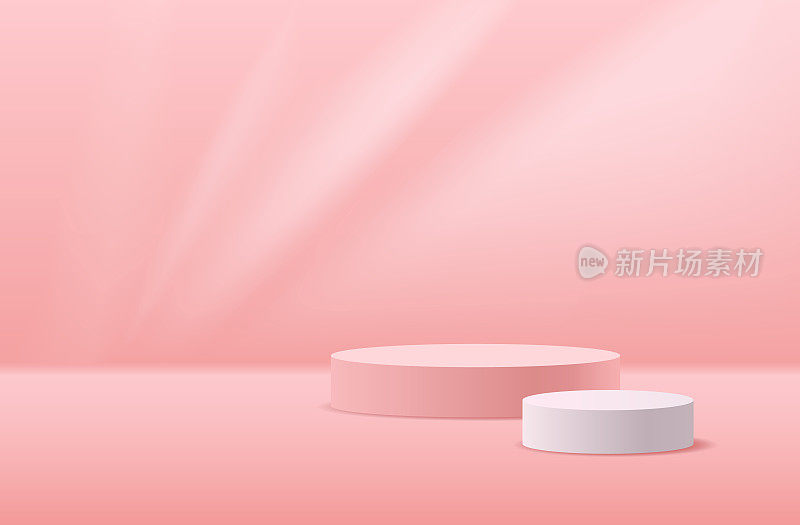 粉红色和白色的圆讲台上现实的粉红色窗帘背景