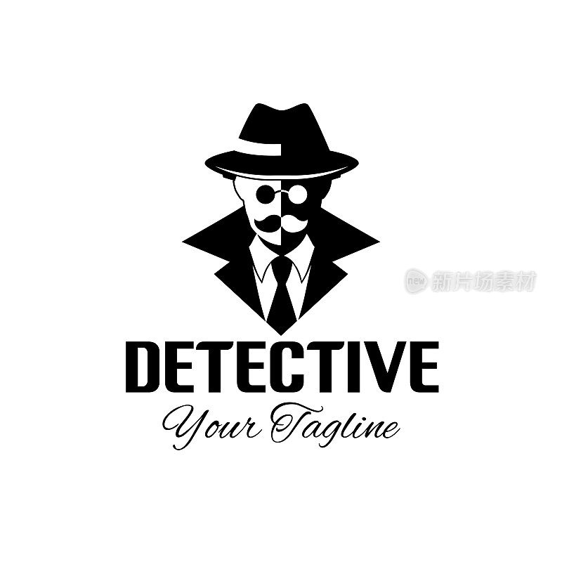 男士眼镜侦探徽章设计与侦探图标设计。侦探设计灵感男