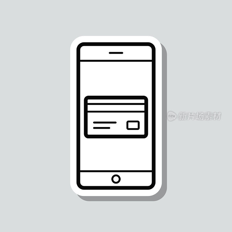 信用卡智能手机。图标贴纸在灰色背景
