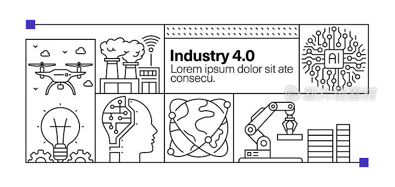 工业4.0线图标集和横幅设计