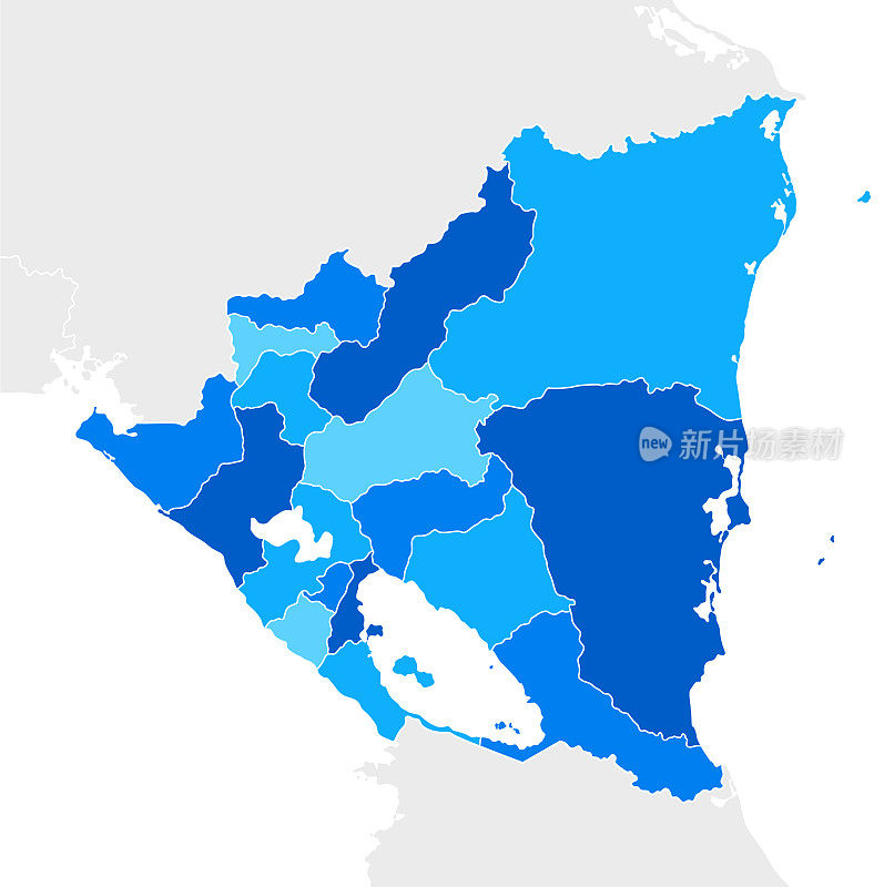 尼加拉瓜简单的蓝色地图与地区