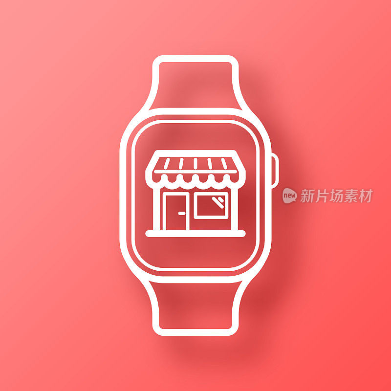 智能手表在线购物。图标在红色背景与阴影