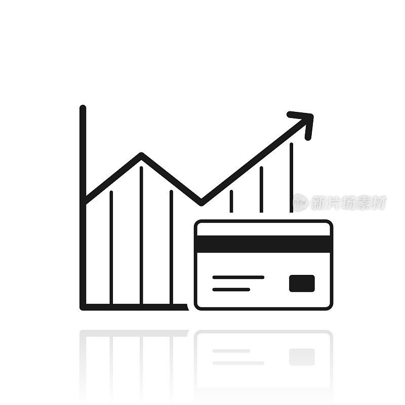 信用卡增长图。白色背景上反射的图标