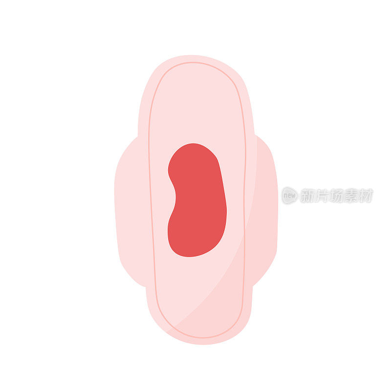 医用月经垫的孤立插图，粉红色带血。