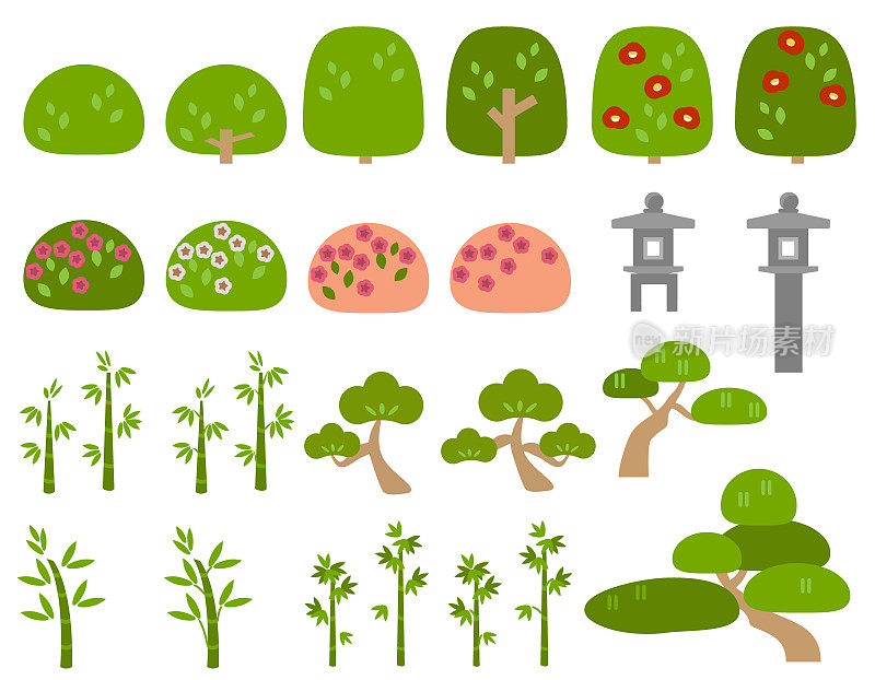 日式园林插画集各种树木素材