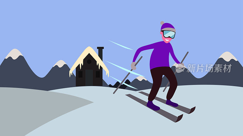 一个年轻人在雪地里滑雪